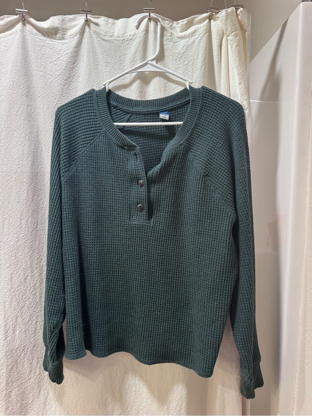 Old Navy Women's Dark Teal Waffle Knit Henley Sweater